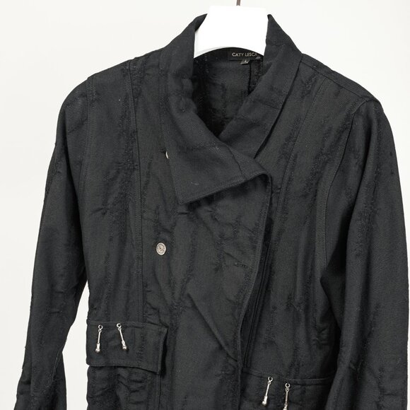 Caty Lesca Black Textured Wool & Cotton Metal-Accent Jacket - Picture 3 of 12